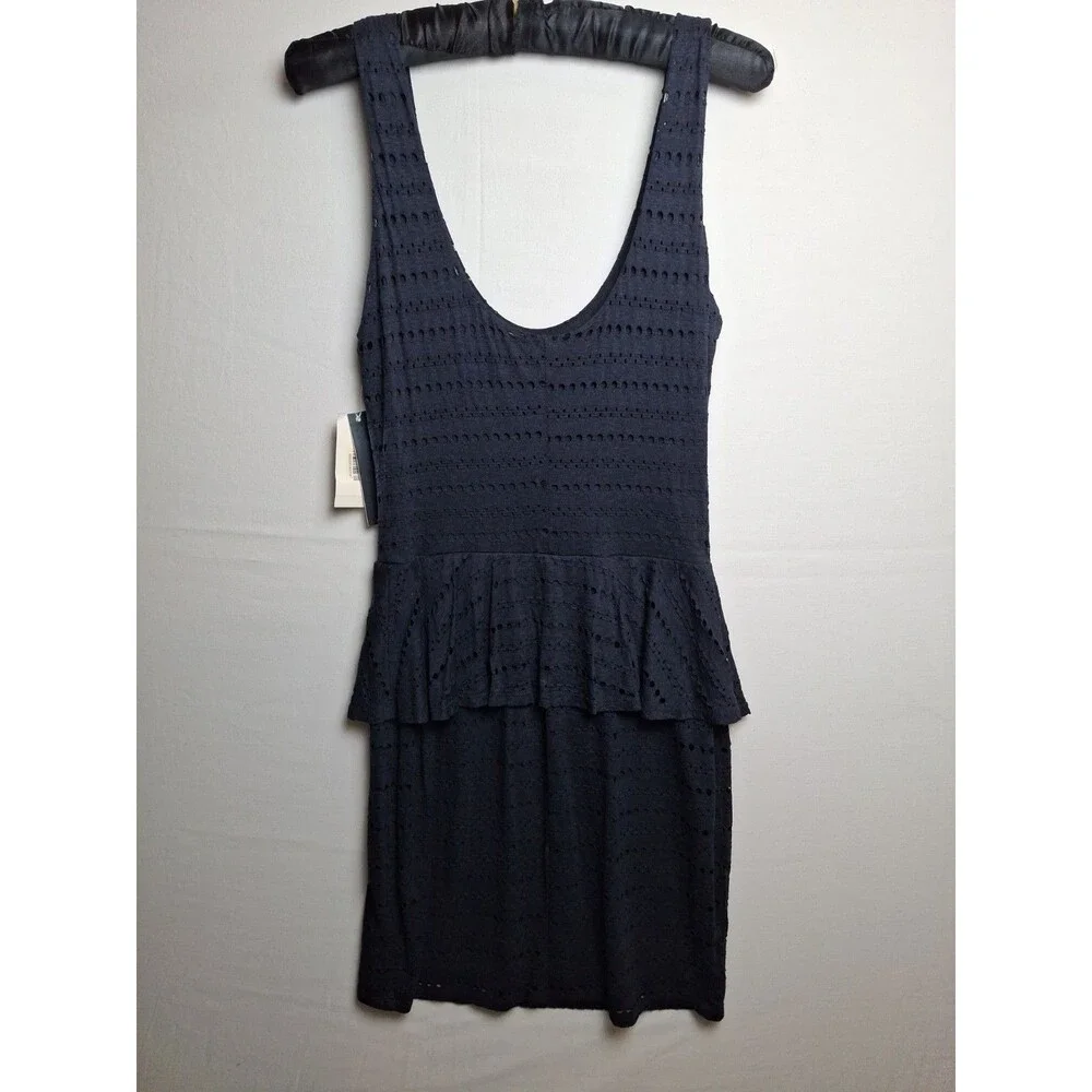 AQUA Bloomingdale's Eyelet Lace Peplum Dress Dark Navy Blue Size S NWT